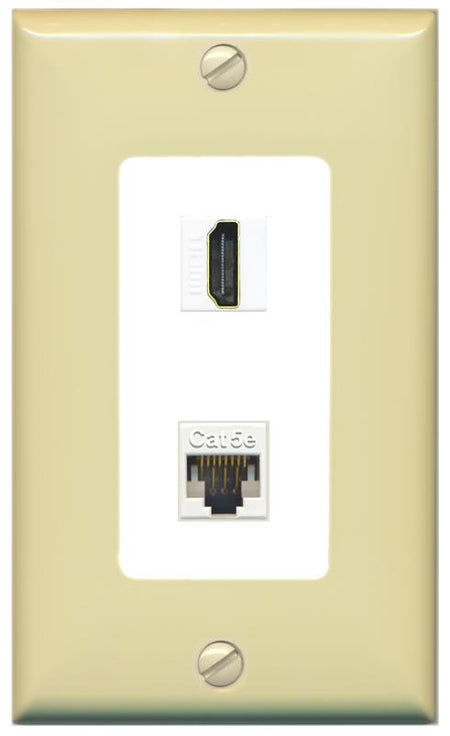 RiteAV 1 Port HDMI Cat5e-Ethernet Decorative Wall Plate - 1 Gang [Ivory/White]