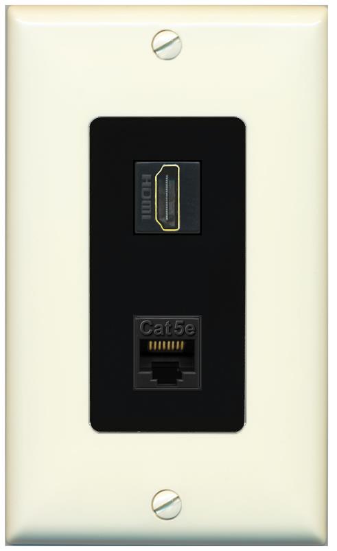 RiteAV 1 Port HDMI Cat5e-Ethernet Decorative Wall Plate - 1 Gang [Light-Almond/Black]