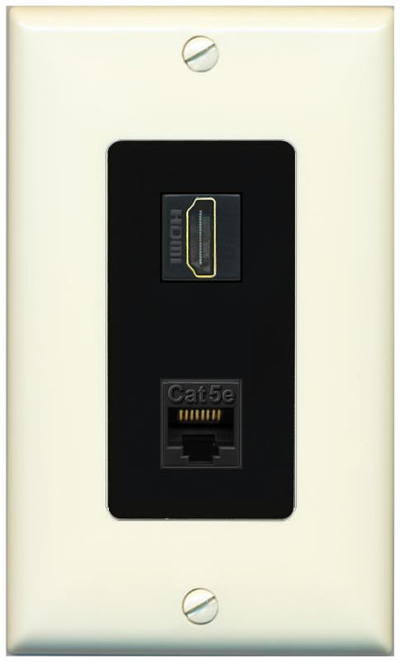 RiteAV 1 Port HDMI Cat5e-Ethernet Decorative Wall Plate - 1 Gang [Light-Almond/Black]
