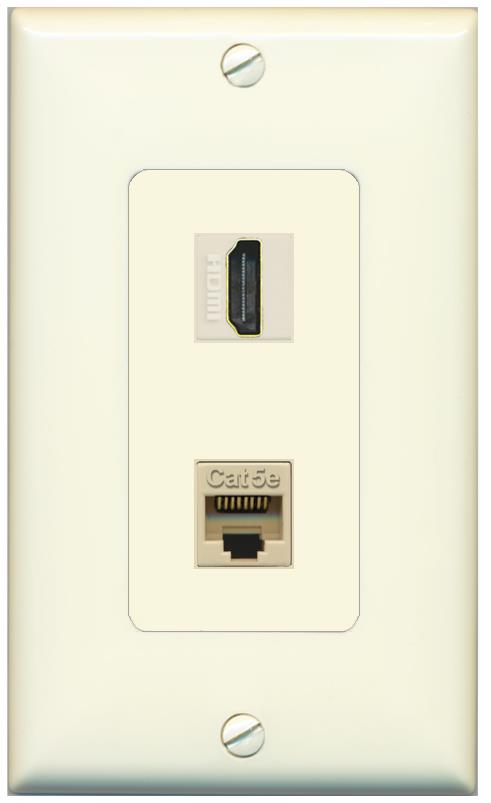RiteAV 1 Port HDMI Cat5e-Ethernet Decorative Wall Plate - 1 Gang [Light-Almond]