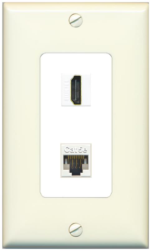 RiteAV 1 Port HDMI Cat5e-Ethernet Decorative Wall Plate - 1 Gang [Light-Almond/White]