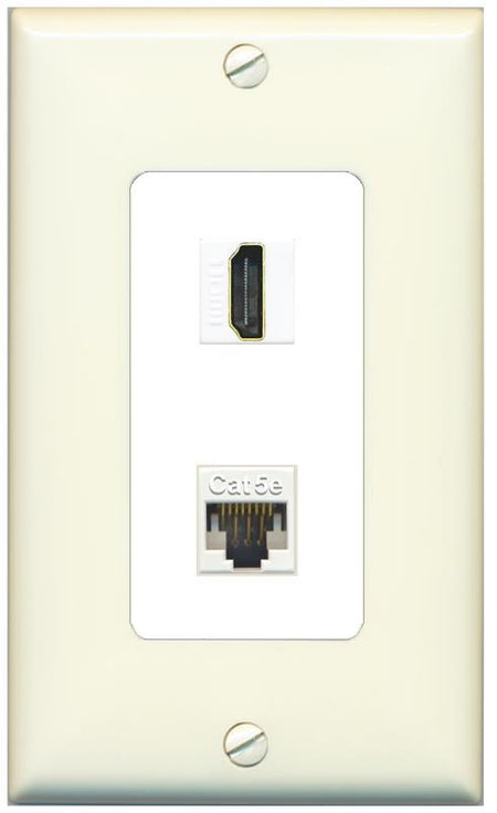 RiteAV 1 Port HDMI Cat5e-Ethernet Decorative Wall Plate - 1 Gang [Light-Almond/White]