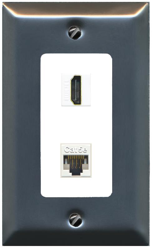 RiteAV 1 Port HDMI Cat5e-Ethernet Decorative Wall Plate - 1 Gang [Brushed-Nickel/White]