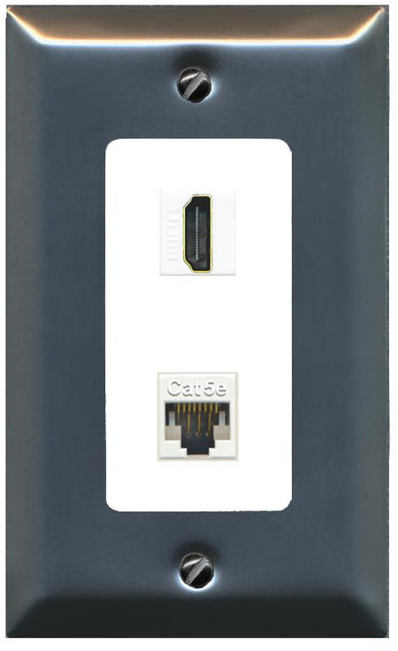 RiteAV 1 Port HDMI Cat5e-Ethernet Decorative Wall Plate - 1 Gang [Brushed-Nickel/White]