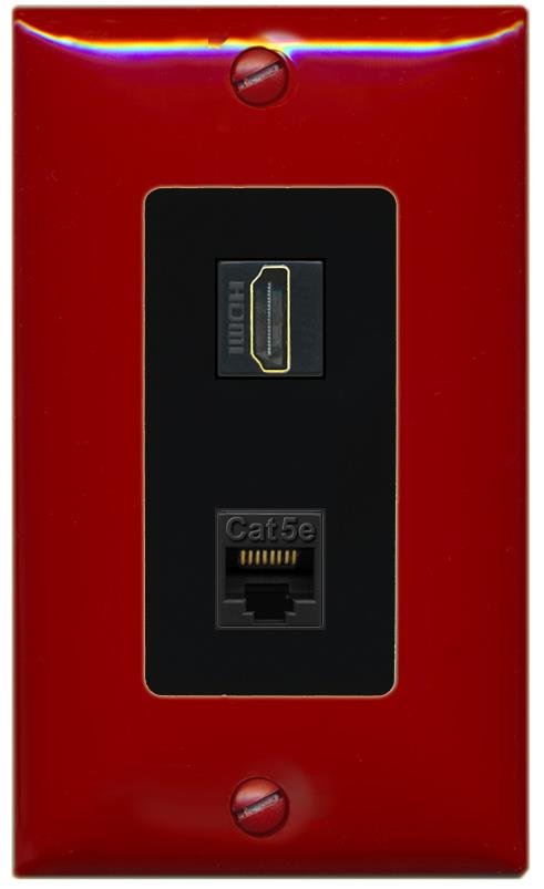 RiteAV 1 Port HDMI Cat5e-Ethernet Decorative Wall Plate - 1 Gang [Red/Black]