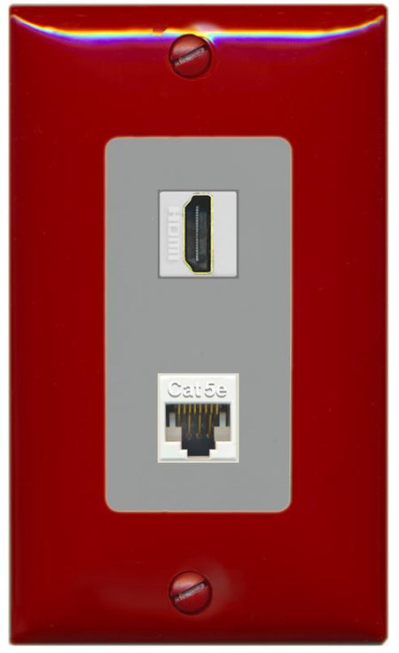 RiteAV 1 Port HDMI Cat5e-Ethernet Decorative Wall Plate - 1 Gang [Red/Gray]