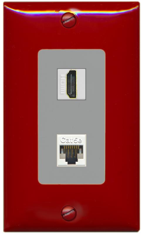 RiteAV 1 Port HDMI Cat5e-Ethernet Decorative Wall Plate - 1 Gang [Red/Gray]