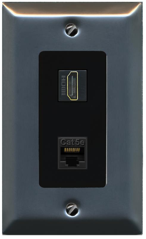 RiteAV 1 Port HDMI Cat5e-Ethernet Decorative Wall Plate - 1 Gang [Stainless/Black]