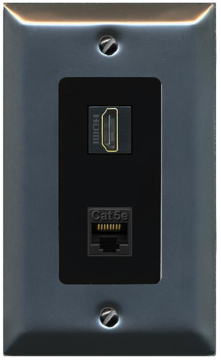 RiteAV 1 Port HDMI Cat5e-Ethernet Decorative Wall Plate - 1 Gang [Stainless/Black]