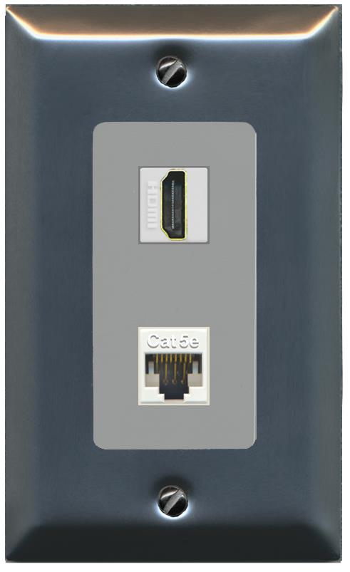 RiteAV 1 Port HDMI Cat5e-Ethernet Decorative Wall Plate - 1 Gang [Stainless/Gray]