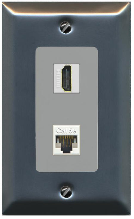 RiteAV 1 Port HDMI Cat5e-Ethernet Decorative Wall Plate - 1 Gang [Stainless/Gray]