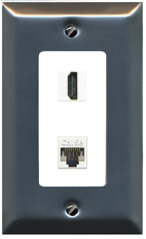 RiteAV 1 Port HDMI Cat5e-Ethernet Decorative Wall Plate - 1 Gang [Stainless/White]