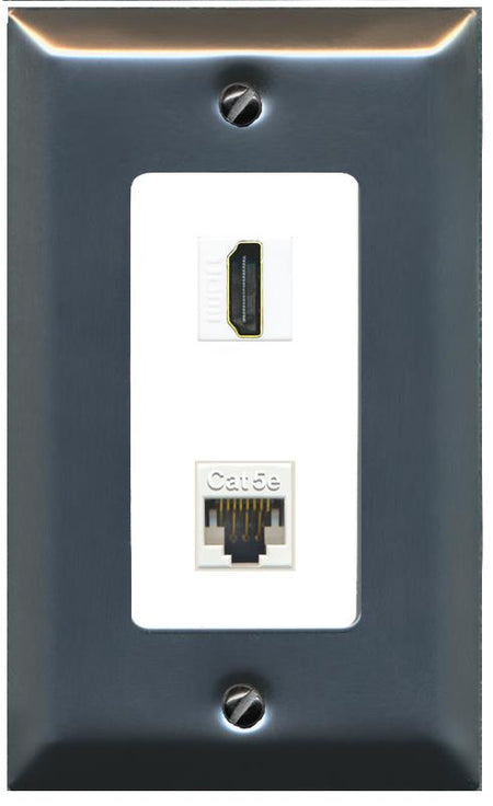 RiteAV 1 Port HDMI Cat5e-Ethernet Decorative Wall Plate - 1 Gang [Stainless/White]