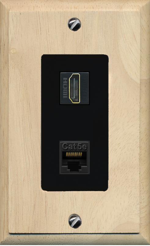 RiteAV 1 Port HDMI Cat5e-Ethernet Decorative Wall Plate - 1 Gang [Wood/Black]