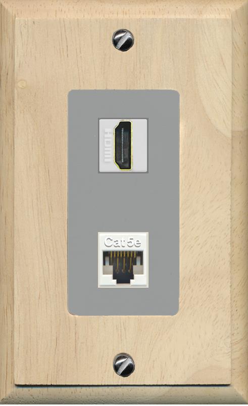 RiteAV 1 Port HDMI Cat5e-Ethernet Decorative Wall Plate - 1 Gang [Wood/Gray]