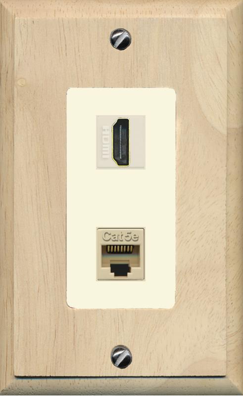 RiteAV 1 Port HDMI Cat5e-Ethernet Decorative Wall Plate - 1 Gang [Wood/Light-Almond]