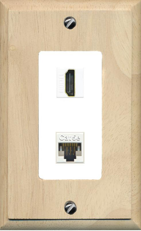 RiteAV 1 Port HDMI Cat5e-Ethernet Decorative Wall Plate - 1 Gang [Wood/White]