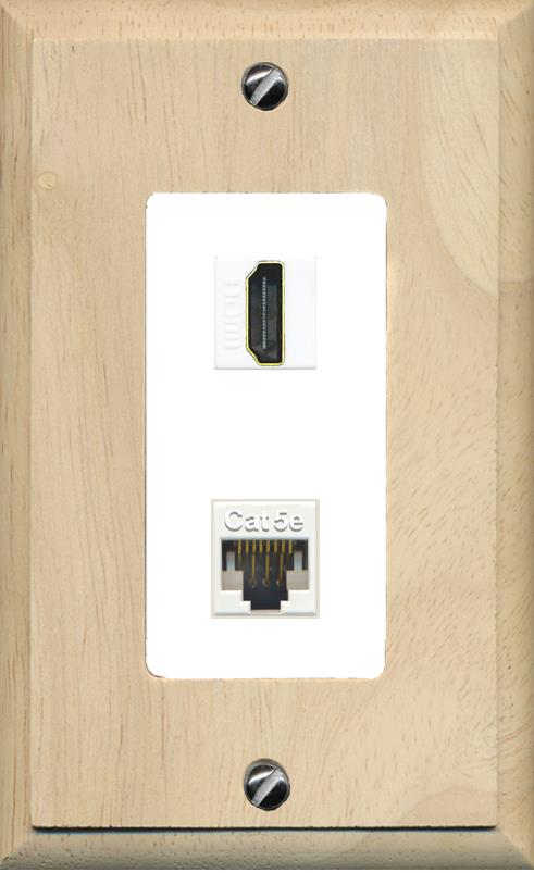 RiteAV 1 Port HDMI Cat5e-Ethernet Decorative Wall Plate - 1 Gang [Wood/White]