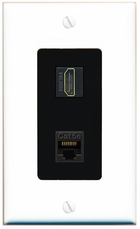 RiteAV 1 Port HDMI Cat5e-Ethernet Decorative Wall Plate - 1 Gang [White/Black]