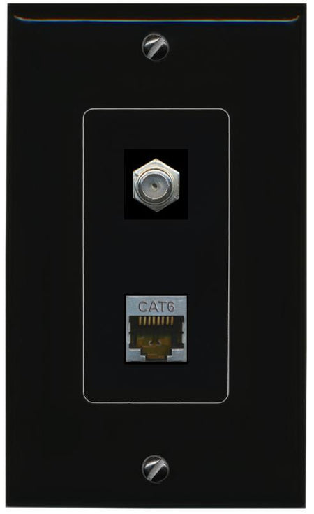 RiteAV 1 Port Cat6-Shielded Ethernet Coax Jack Wall Plate - 1 Gang [Black/Black]