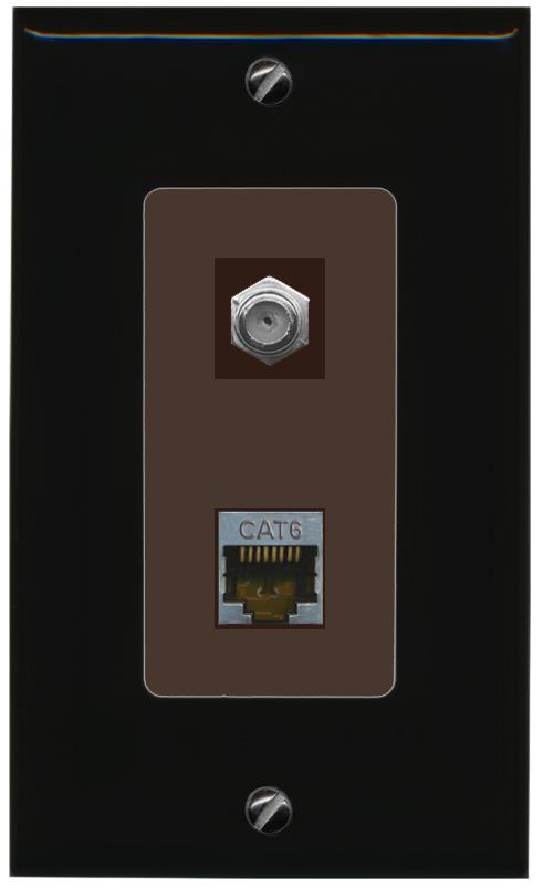 RiteAV 1 Port Cat6-Shielded Ethernet Coax Jack Wall Plate - 1 Gang [Black/Brown]
