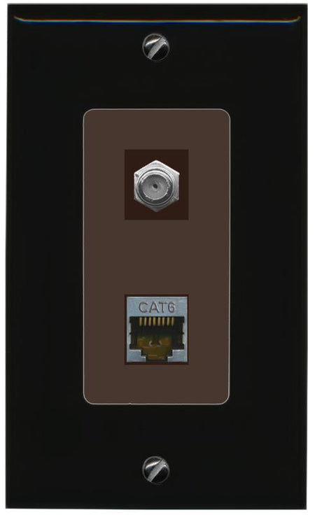 RiteAV 1 Port Cat6-Shielded Ethernet Coax Jack Wall Plate - 1 Gang [Black/Brown]