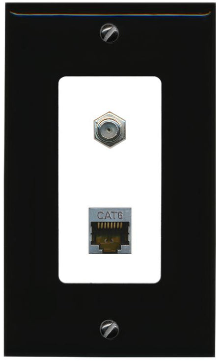 RiteAV 1 Port Cat6-Shielded Ethernet Coax Jack Wall Plate - 1 Gang [Black/White]