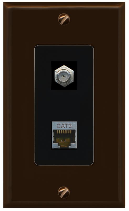 RiteAV 1 Port Cat6-Shielded Ethernet Coax Jack Wall Plate - 1 Gang [Brown/Black]