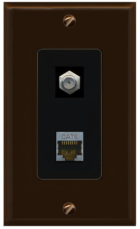 RiteAV 1 Port Cat6-Shielded Ethernet Coax Jack Wall Plate - 1 Gang [Brown/Black]