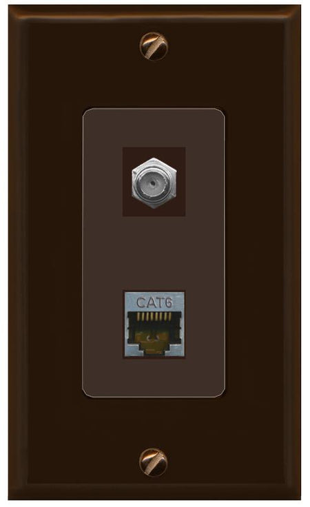 RiteAV 1 Port Cat6-Shielded Ethernet Coax Jack Wall Plate - 1 Gang [Brown/Brown]