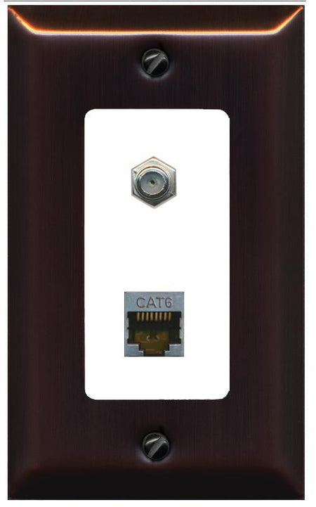 RiteAV 1 Port Cat6-Shielded Ethernet Coax Jack Wall Plate - 1 Gang [Bronze/White]