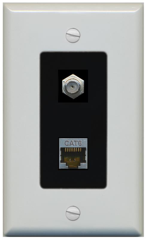 RiteAV 1 Port Cat6-Shielded Ethernet Coax Jack Wall Plate - 1 Gang [Gray/Black]