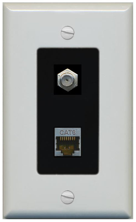 RiteAV 1 Port Cat6-Shielded Ethernet Coax Jack Wall Plate - 1 Gang [Gray/Black]