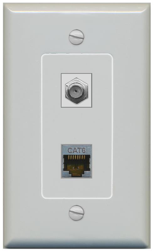 RiteAV 1 Port Cat6-Shielded Ethernet Coax Jack Wall Plate - 1 Gang [Gray/Gray]