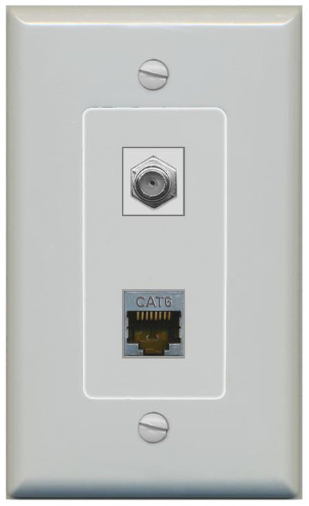 RiteAV 1 Port Cat6-Shielded Ethernet Coax Jack Wall Plate - 1 Gang [Gray/Gray]