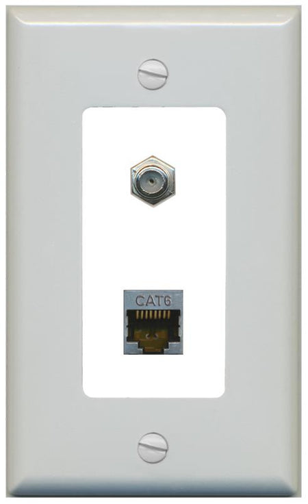 RiteAV 1 Port Cat6-Shielded Ethernet Coax Jack Wall Plate - 1 Gang [Gray/White]