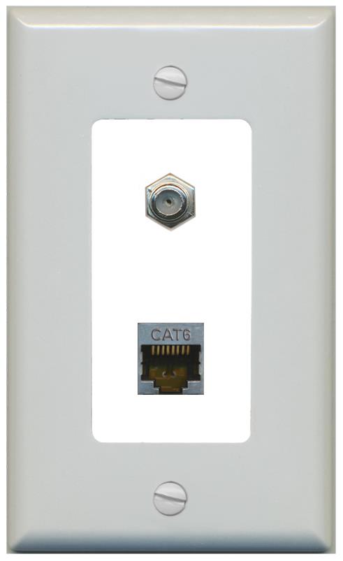 RiteAV 1 Port Cat6-Shielded Ethernet Coax Jack Wall Plate - 1 Gang [Gray/White]