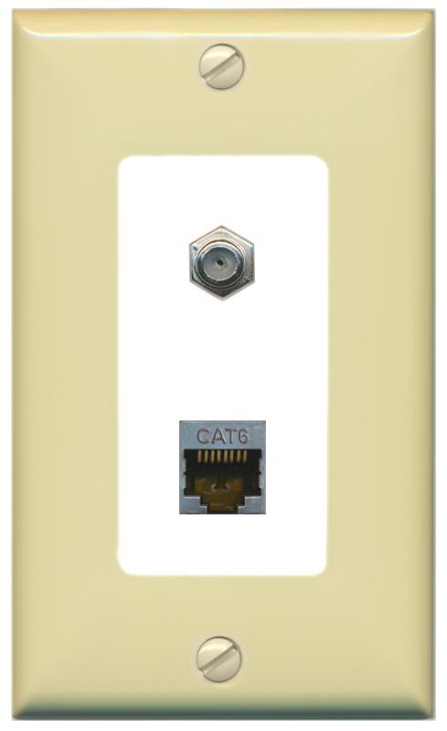 RiteAV 1 Port Cat6-Shielded Ethernet Coax Jack Wall Plate - 1 Gang [Ivory/White]