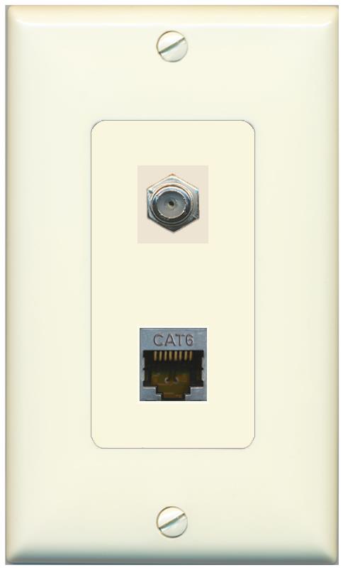RiteAV 1 Port Cat6-Shielded Ethernet Coax Jack Wall Plate - 1 Gang [Light-Almond]