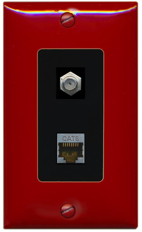 RiteAV 1 Port Cat6-Shielded Ethernet Coax Jack Wall Plate - 1 Gang [Red/Black]