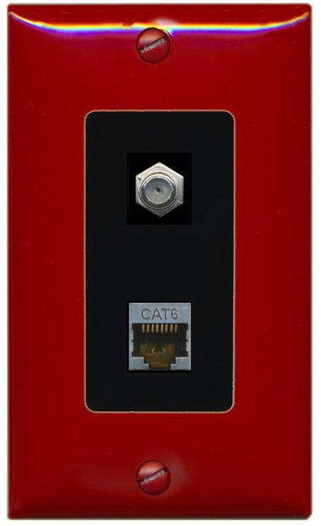 RiteAV 1 Port Cat6-Shielded Ethernet Coax Jack Wall Plate - 1 Gang [Red/Black]