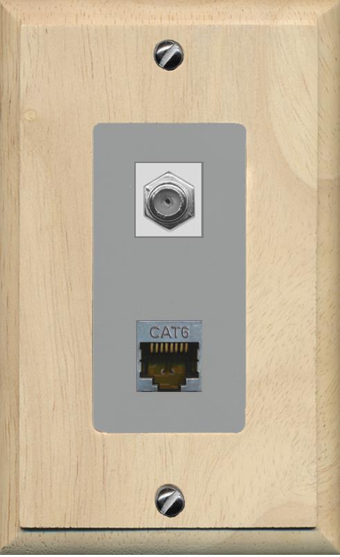 RiteAV 1 Port Cat6-Shielded Ethernet Coax Jack Wall Plate - 1 Gang [Wood/Gray]