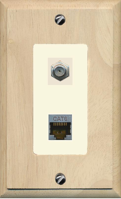 RiteAV 1 Port Cat6-Shielded Ethernet Coax Jack Wall Plate - 1 Gang [Wood/Light-Almond]