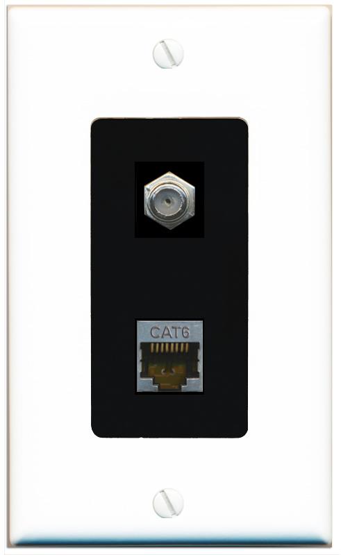 RiteAV 1 Port Cat6-Shielded Ethernet Coax Jack Wall Plate - 1 Gang [White/Black]