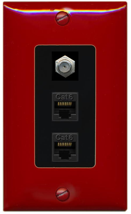 RiteAV 2 Port Cat6-Ethernet 1 Coax Cable TV Jack Decorative Wall Plate - 1 Gang [Red/Black]