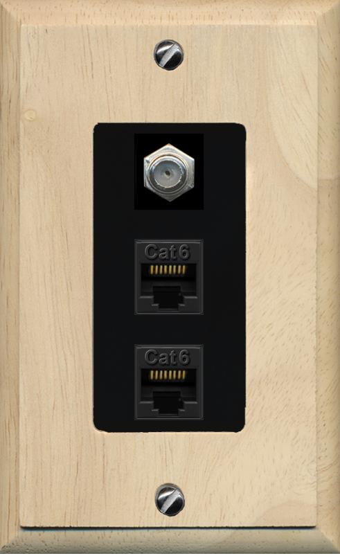 RiteAV 2 Port Cat6-Ethernet 1 Coax Cable TV Jack Decorative Wall Plate - 1 Gang [Wood/Black]