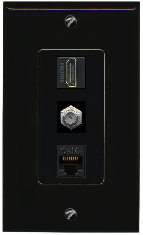 RiteAV 1 Port Coax Cat6-Ethernet HDMI Wall Plate - 1 Gang [Black/Black]