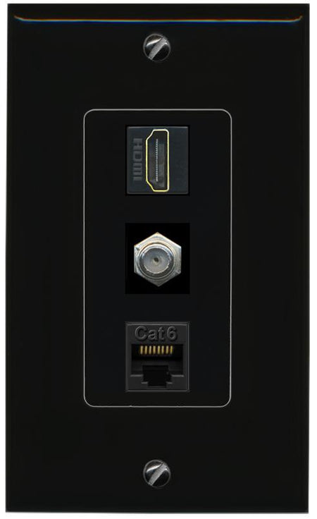 RiteAV 1 Port Coax Cat6-Ethernet HDMI Wall Plate - 1 Gang [Black/Black]