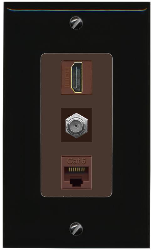 RiteAV 1 Port Coax Cat6-Ethernet HDMI Wall Plate - 1 Gang [Black/Brown]