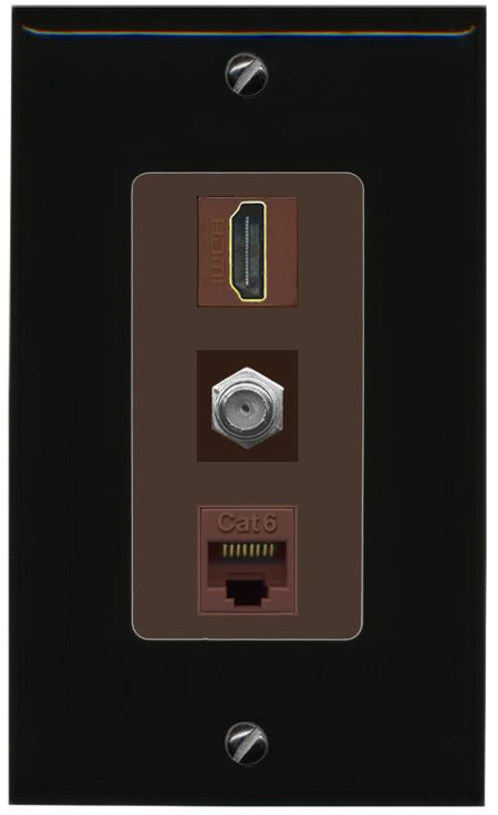 RiteAV 1 Port Coax Cat6-Ethernet HDMI Wall Plate - 1 Gang [Black/Brown]
